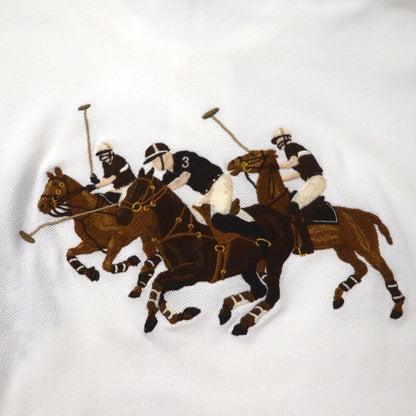 Polo by Ralph Lauren 90年代 ポロシャツ XL ホワイト コットン 鹿の子 ポロプレイヤー バックロゴ刺繍