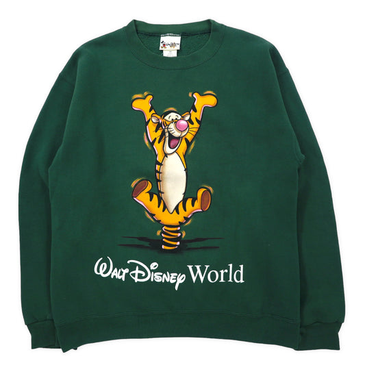 Walt Disney World USA製 90年代 キャラクター プリントスウェット S/M グリーン コットン 裏起毛 ディズニー ティガー