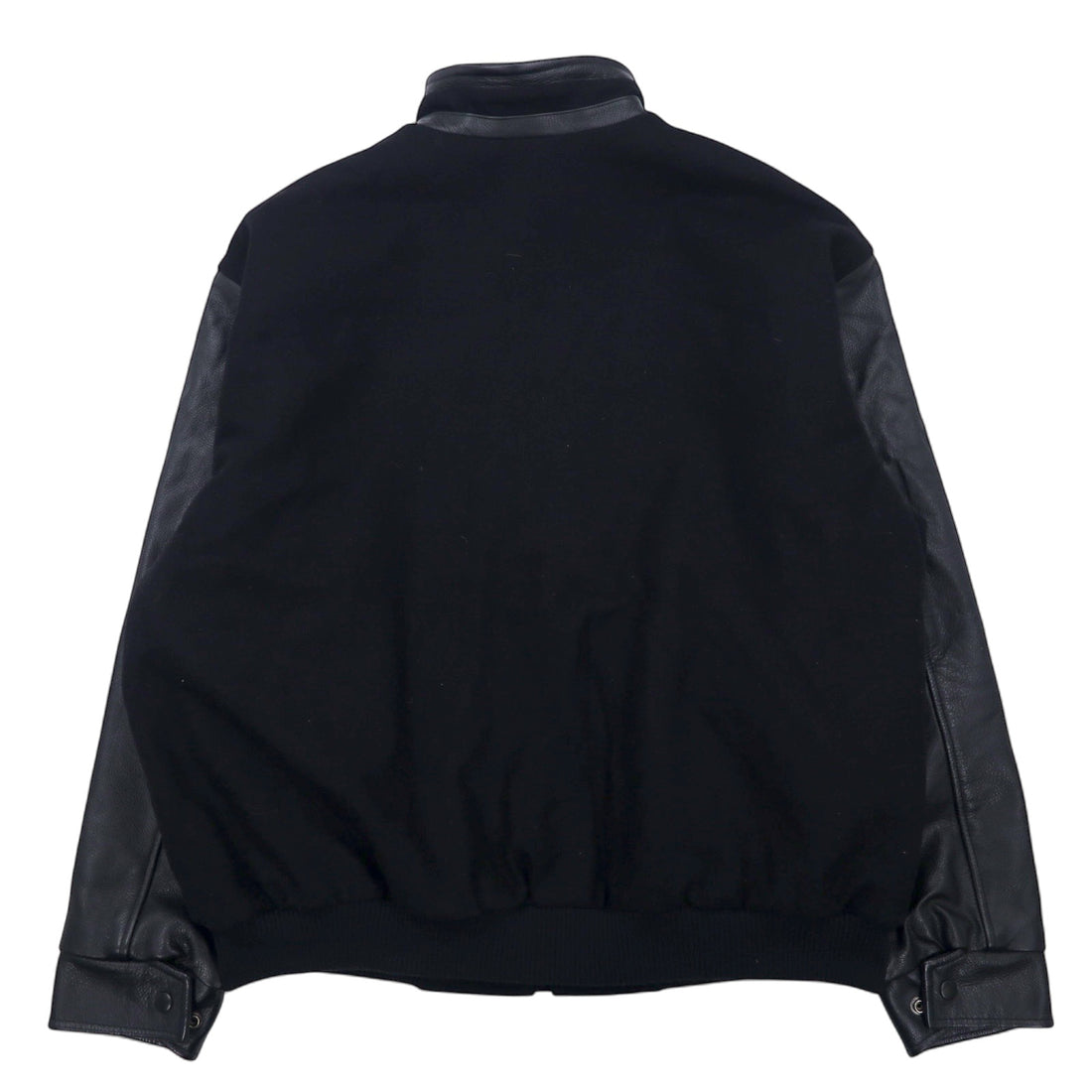 90s NORTH END Sleeve Leather Stadium Jacket XL Black Wool Quilted Liner WELLNITE SERVICES