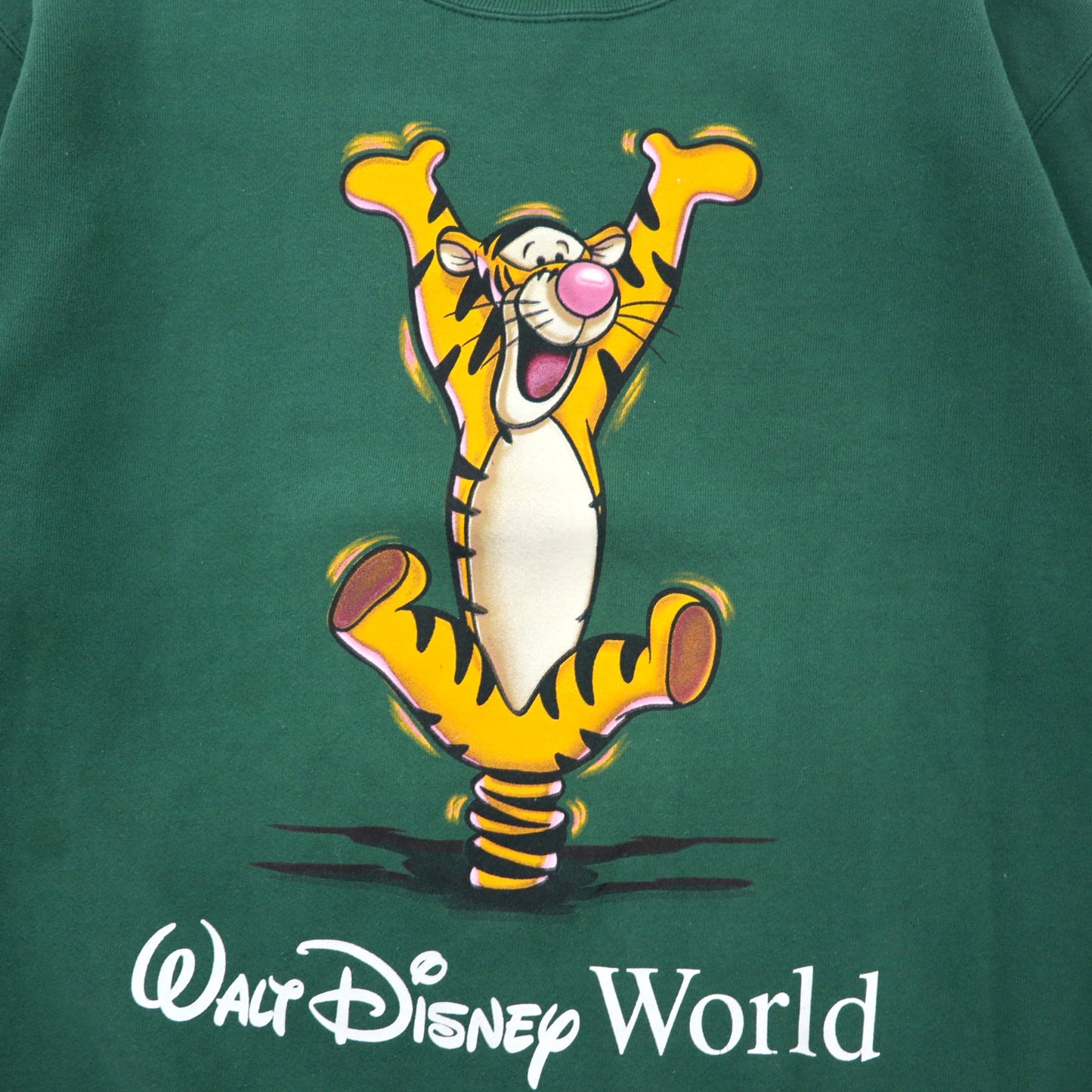 Walt Disney World USA製 90年代 キャラクター プリントスウェット S/M グリーン コットン 裏起毛 ディズニー ティガー