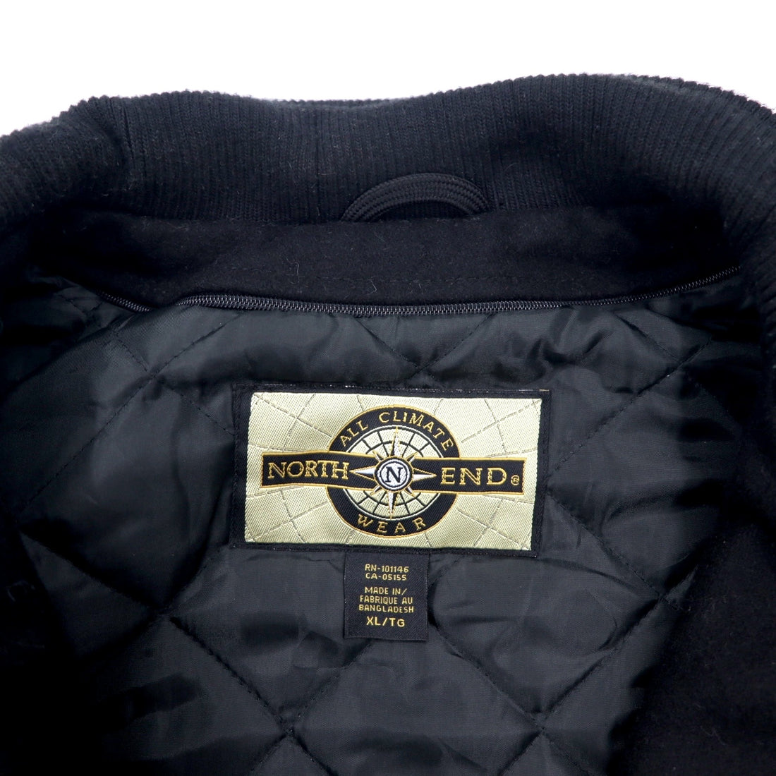 90s NORTH END Sleeve Leather Stadium Jacket XL Black Wool Quilted Liner WELLNITE SERVICES