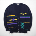 80s West Germany Vintage Knit Cardigan, Size L, Navy, V-Neck, MARZ MUNCHEN, Made in West Germany, 1980s