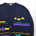 80s West Germany Vintage Knit Cardigan, Size L, Navy, V-Neck, MARZ MUNCHEN, Made in West Germany, 1980s