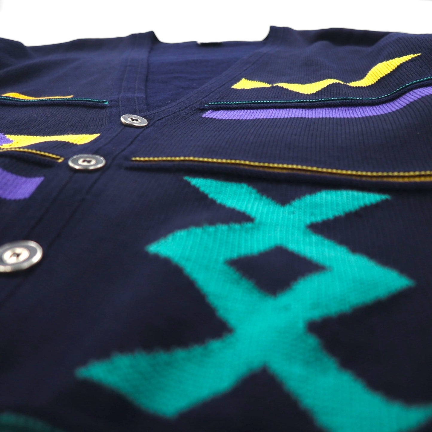 80s West Germany Vintage Knit Cardigan, Size L, Navy, V-Neck, MARZ MUNCHEN, Made in West Germany, 1980s