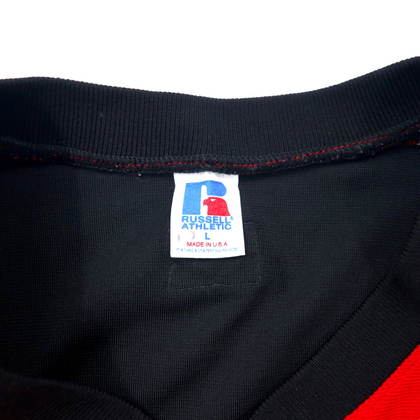 RUSSELL ATHLETIC USA製 90年代 ベースボールシャツ ゲームシャツ L レッド ブラック ナイロン スナップボタン BULLDOGS ビッグサイズ