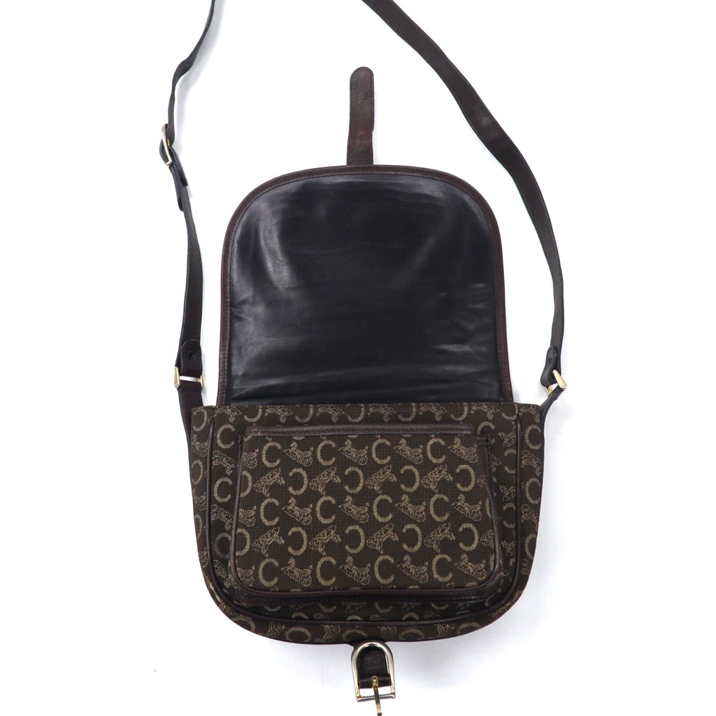CELINE Made in Italy Old C Macadam Shoulder Bag Brown Canvas Leather Saluki Carriage
