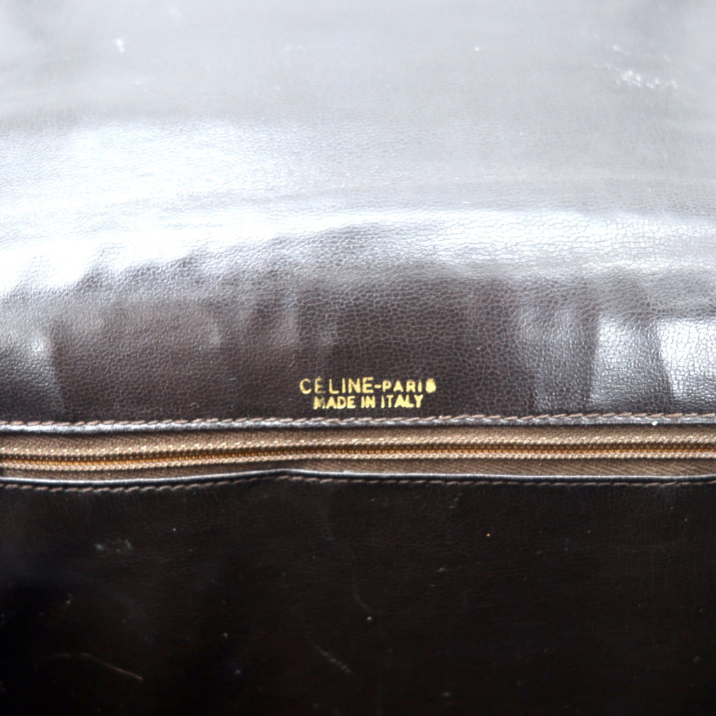 CELINE Made in Italy Old C Macadam Shoulder Bag Brown Canvas Leather Saluki Carriage