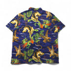 POLO RALPH LAUREN Japanese Pattern Polo Shirt, Size 2XL, Navy, Chest Pocket, All-Over Print, Dragon, Tiger, and Hawk