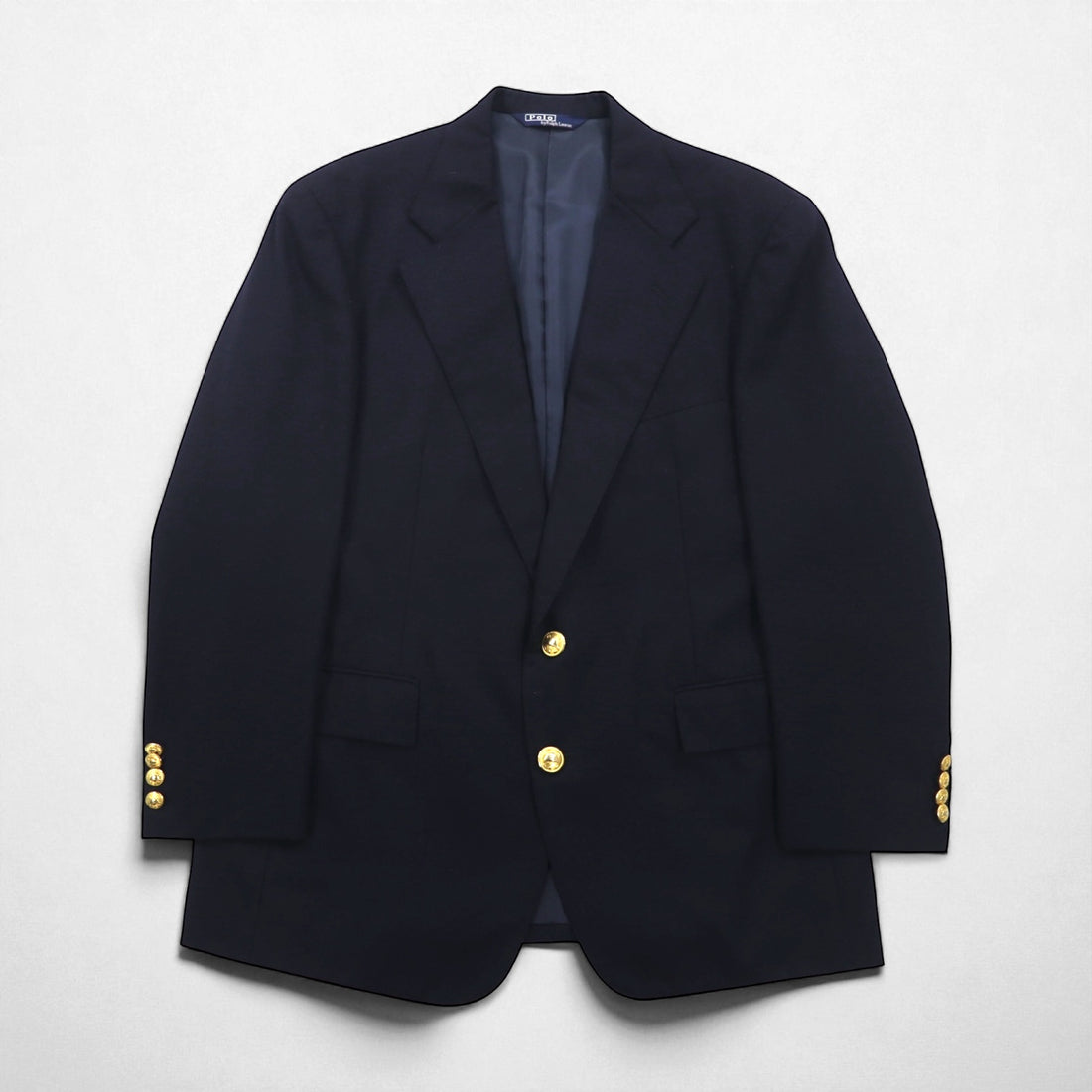 Polo Ralph Lauren 90s Navy Wool Two-Button Blazer, Size L, Gold Buttons