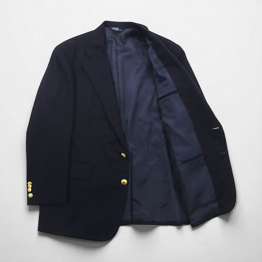 Polo Ralph Lauren 90s Navy Wool Two-Button Blazer, Size L, Gold Buttons