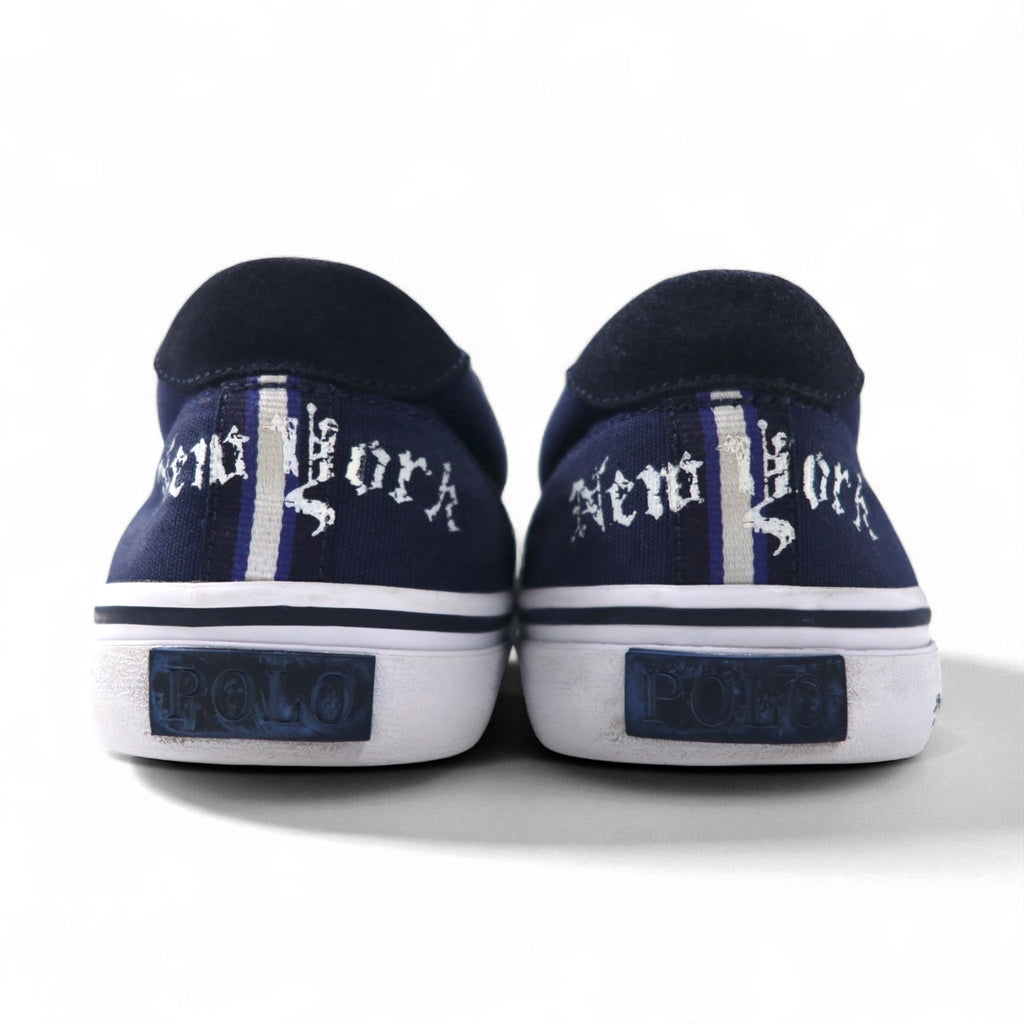 POLO RALPH LAUREN スリッポン スニーカー THOMPSON III-NE 27cm ネイビー キャンバス 刺繡 エンブレム