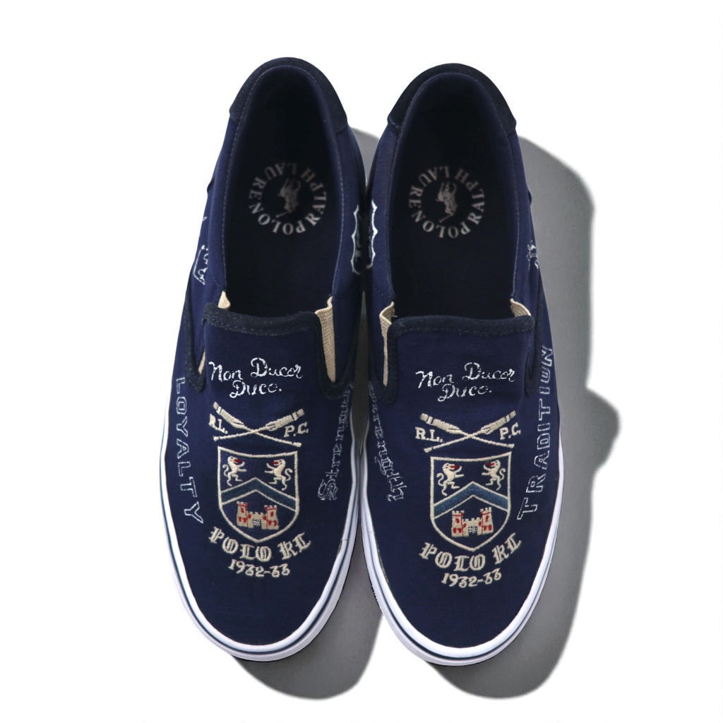 POLO RALPH LAUREN スリッポン スニーカー THOMPSON III-NE 27cm ネイビー キャンバス 刺繡 エンブレム