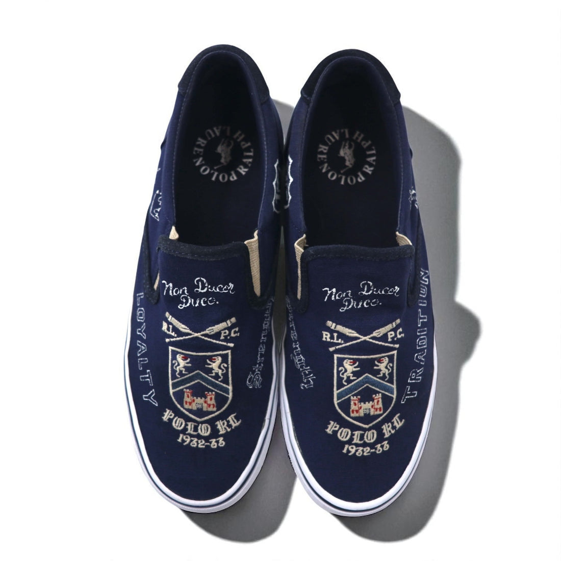 POLO RALPH LAUREN スリッポン スニーカー THOMPSON III-NE 27cm ネイビー キャンバス 刺繡 エンブレム