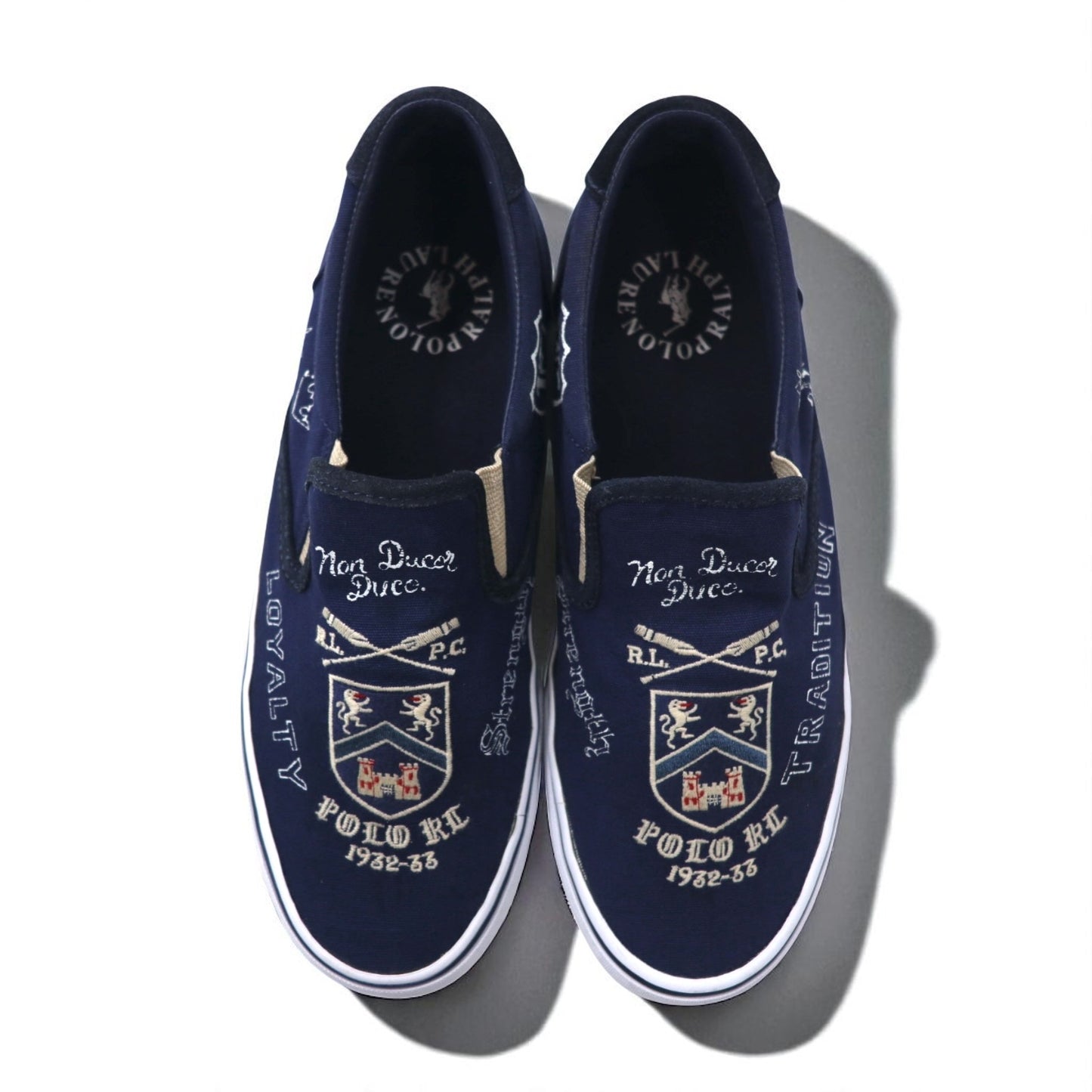 POLO RALPH LAUREN スリッポン スニーカー THOMPSON III-NE 27cm ネイビー キャンバス 刺繡 エンブレム