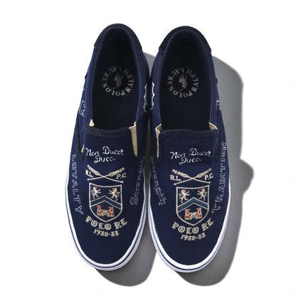 POLO RALPH LAUREN スリッポン スニーカー THOMPSON III-NE 27cm ネイビー キャンバス 刺繡 エンブレム