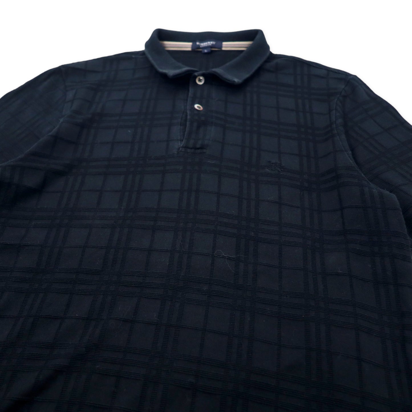BURBERRY シャドーチェック ポロシャツ L ブラック コットン ワンポイントロゴ刺繍 日本製