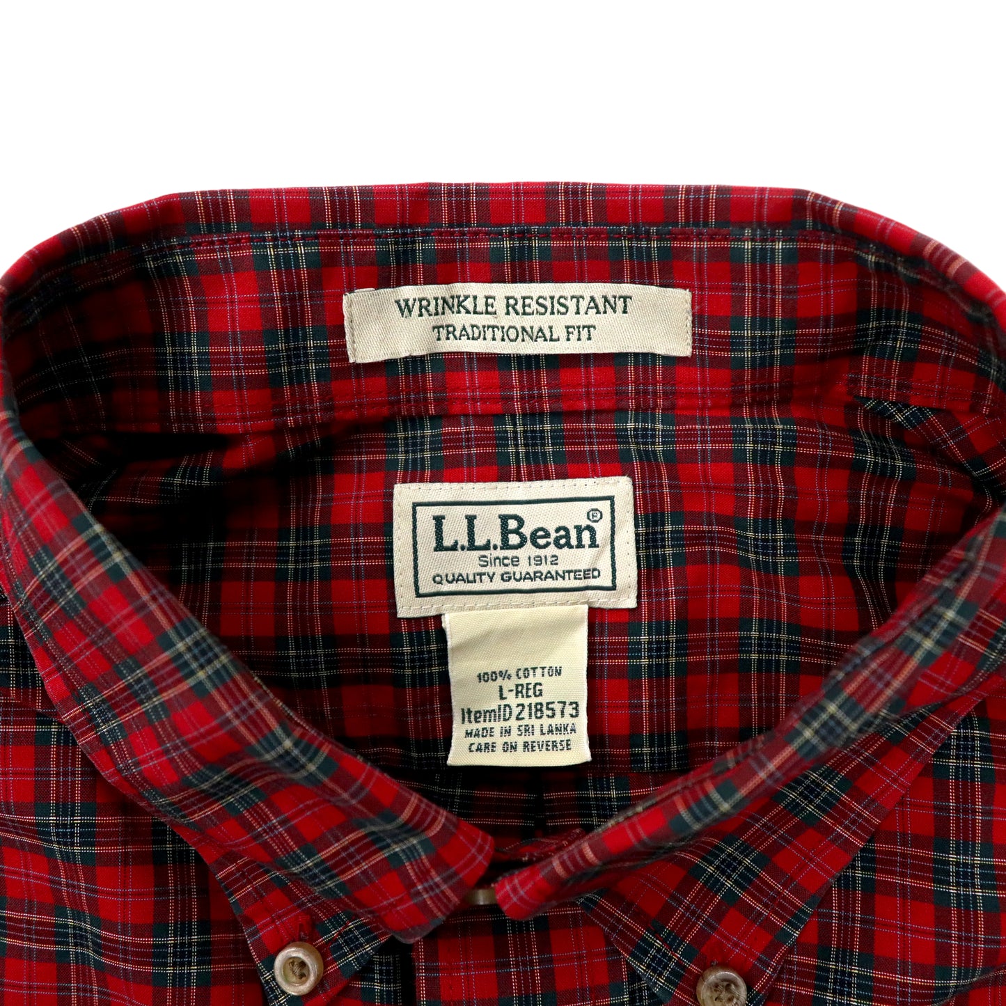 L.L.Bean タータンチェック ボタンダウンシャツ L レッド コットン WRINKLE RESISTANT TRADITIONAL FIT スリランカ製