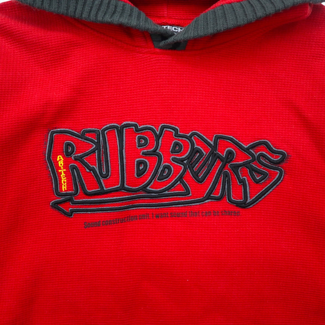 90s AB TECH SPORTS Waffle Hoodie XL Red Embroidery Graffiti Street Big Size