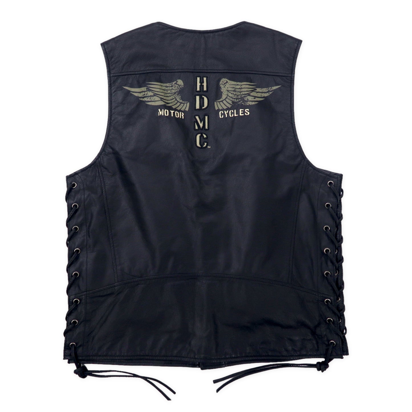 Harley Davidson lace -up leather vest M Black cowhide snap button