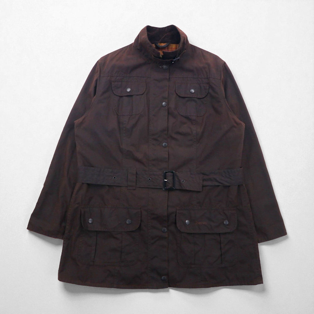 Barbour Utility Mac Oiled Jacket, Made in England, Size XL, Brown, Corduroy Collar, Belted, L1502
