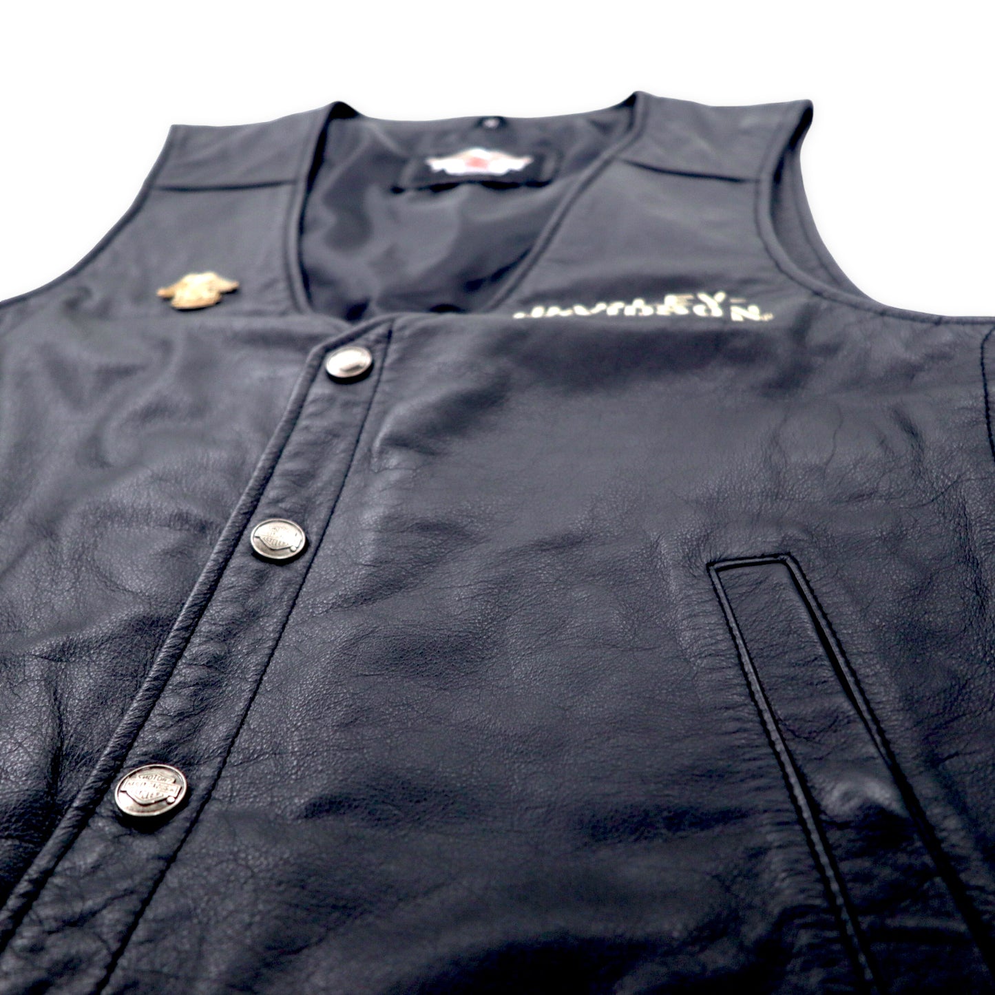 Harley Davidson lace -up leather vest M Black cowhide snap button