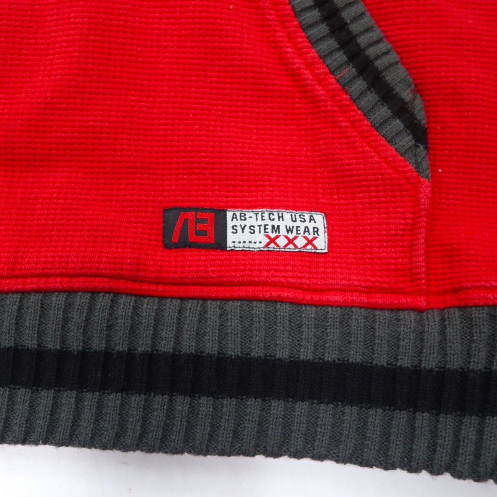 90s AB TECH SPORTS Waffle Hoodie XL Red Embroidery Graffiti Street Big Size