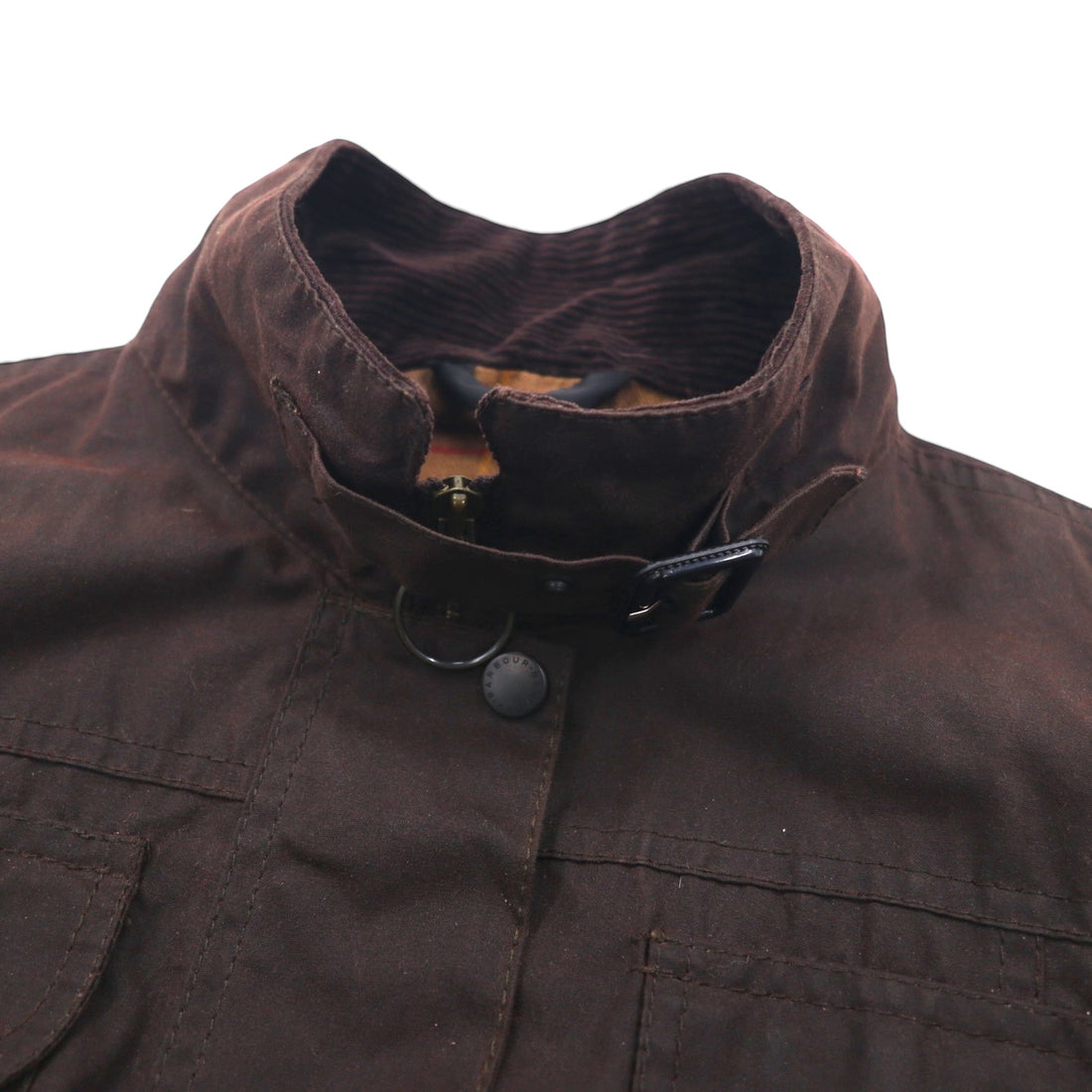 Barbour Utility Mac Oiled Jacket, Made in England, Size XL, Brown, Corduroy Collar, Belted, L1502