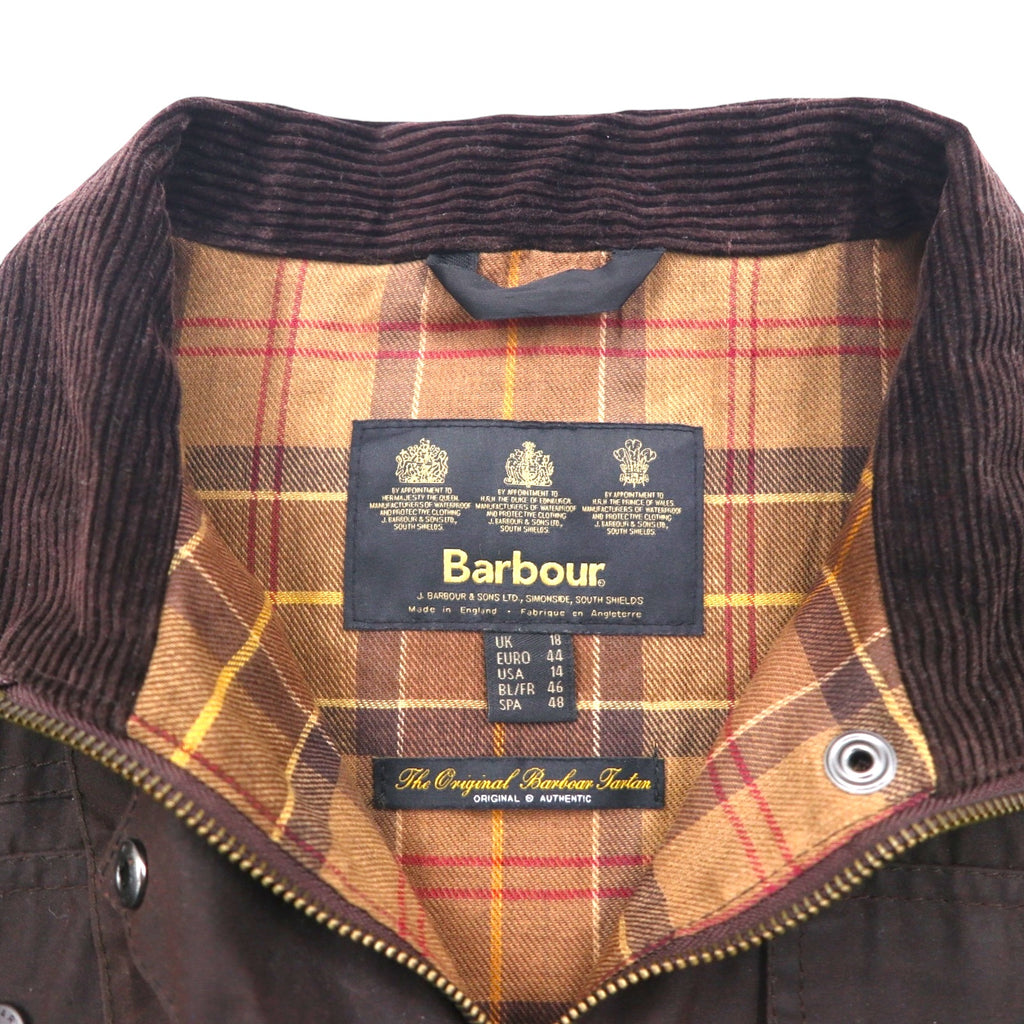 Barbour Utility Mac Oiled Jacket, Made in England, Size XL, Brown, Corduroy Collar, Belted, L1502