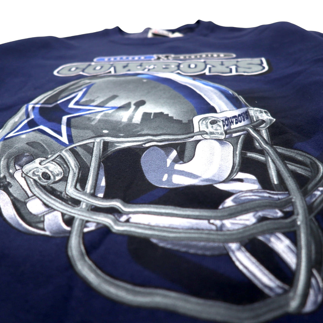 90s NFL PRO PLAYER Football Print Sweatshirt L Navy Cotton Fleece Lining DALLAS COWBOYS Made in Mexico Unused