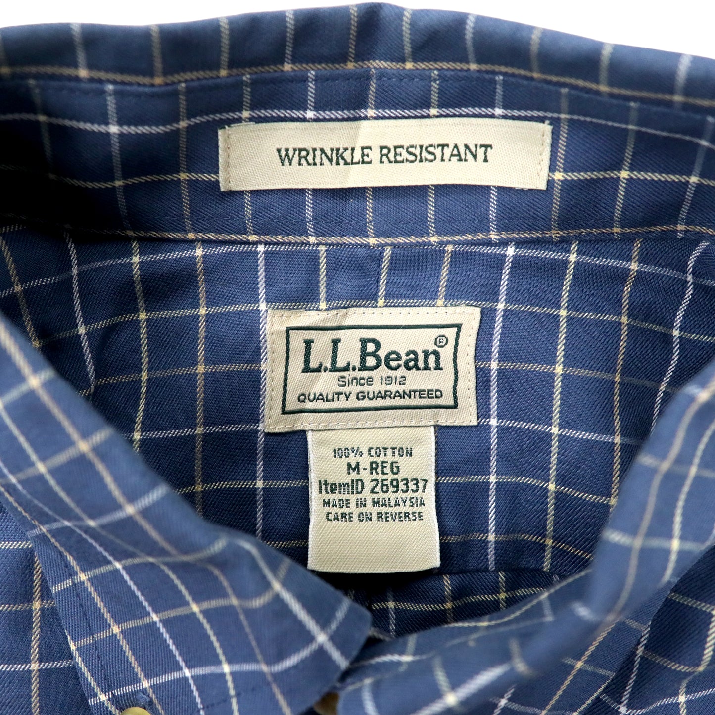 L.L.Bean ボタンダウンシャツ M ブルー チェック コットン WRINKLE RESISTANT