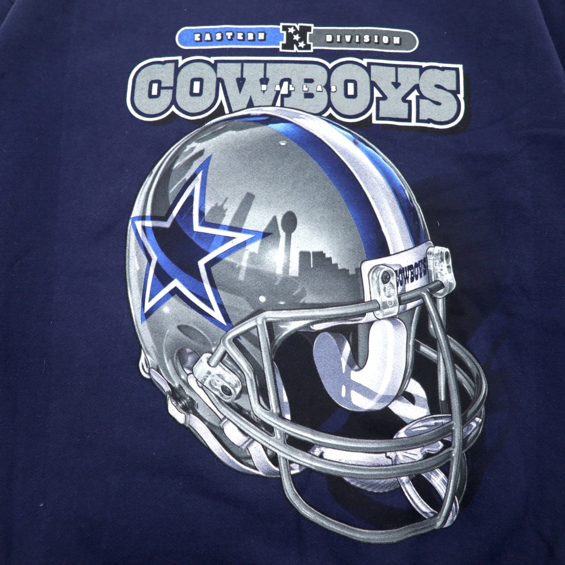 90s NFL PRO PLAYER Football Print Sweatshirt L Navy Cotton Fleece Lining DALLAS COWBOYS Made in Mexico Unused