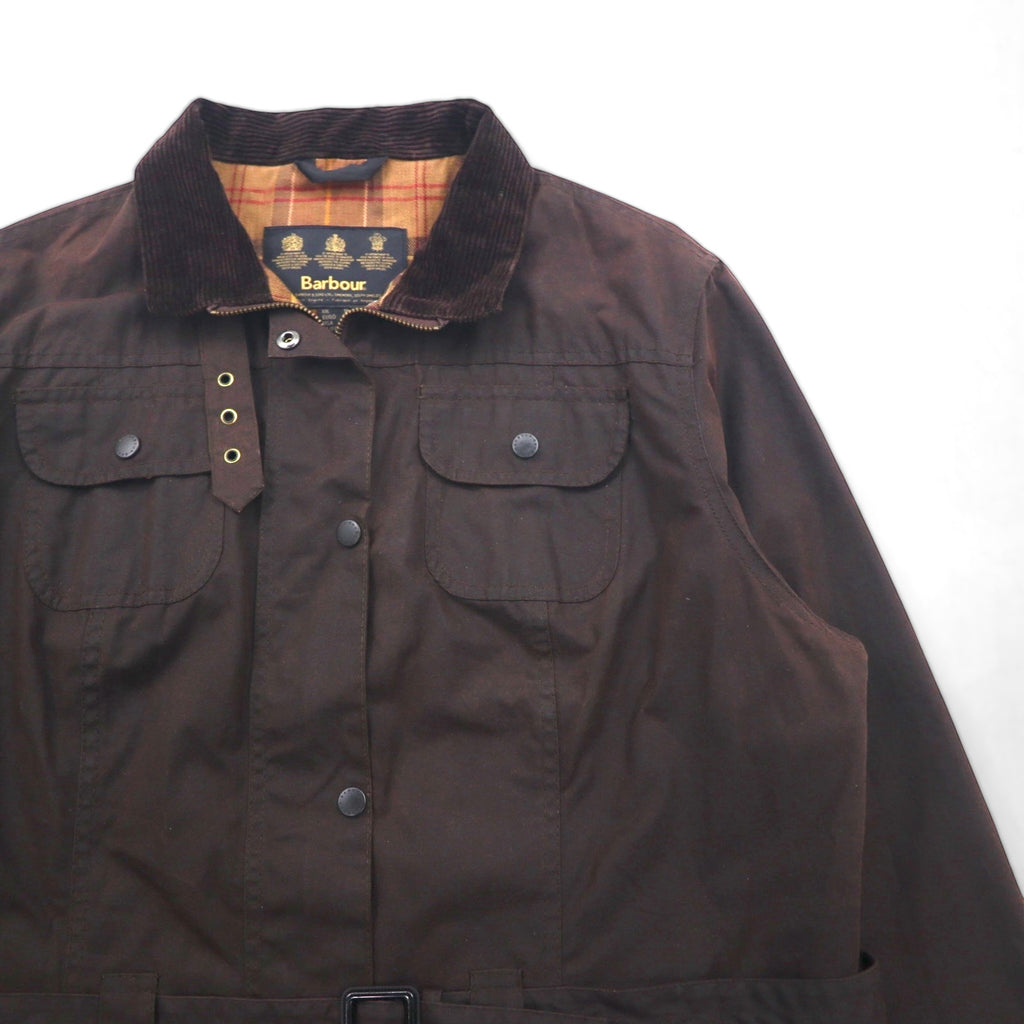 Barbour Utility Mac Oiled Jacket, Made in England, Size XL, Brown, Corduroy Collar, Belted, L1502
