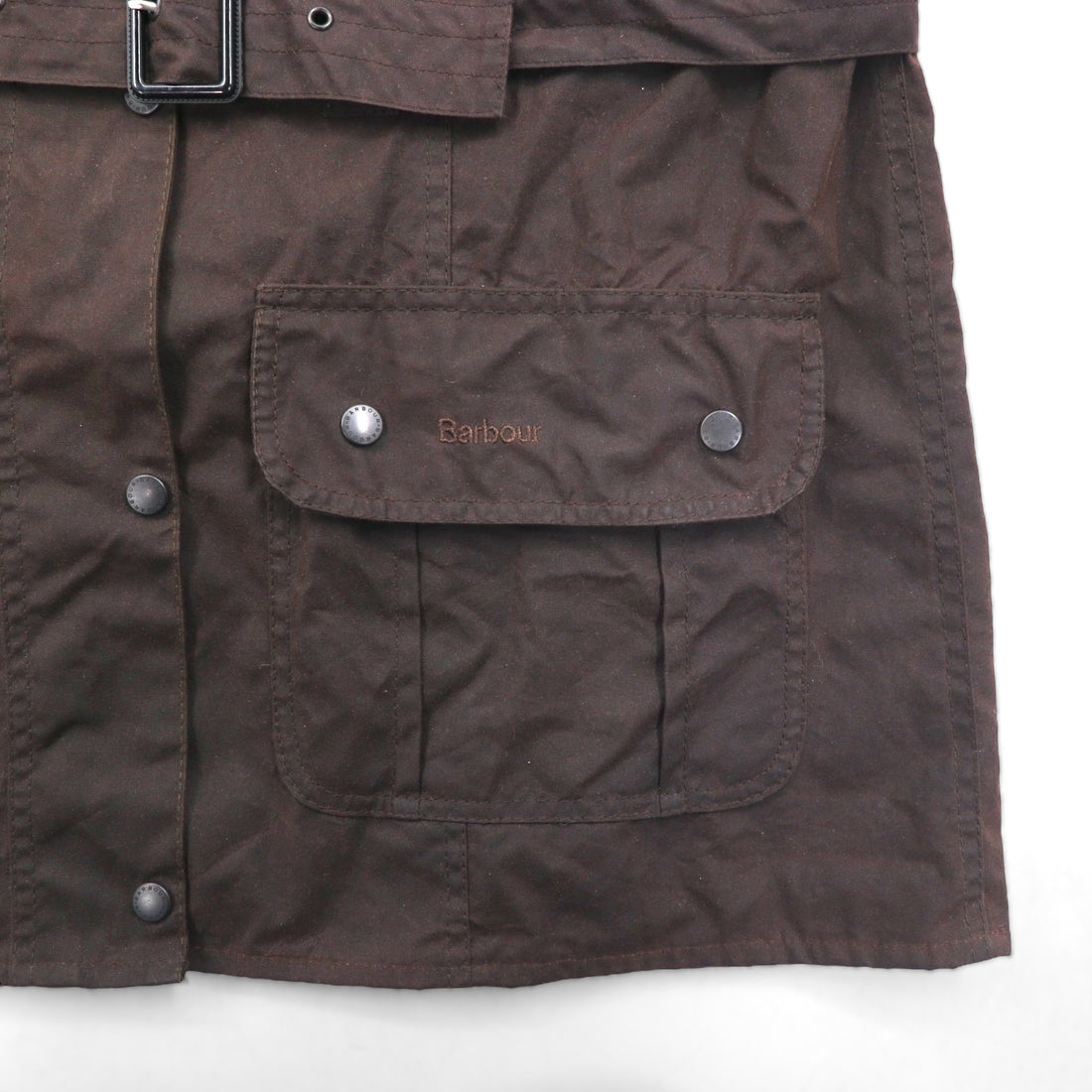 Barbour Utility Mac Oiled Jacket, Made in England, Size XL, Brown, Corduroy Collar, Belted, L1502