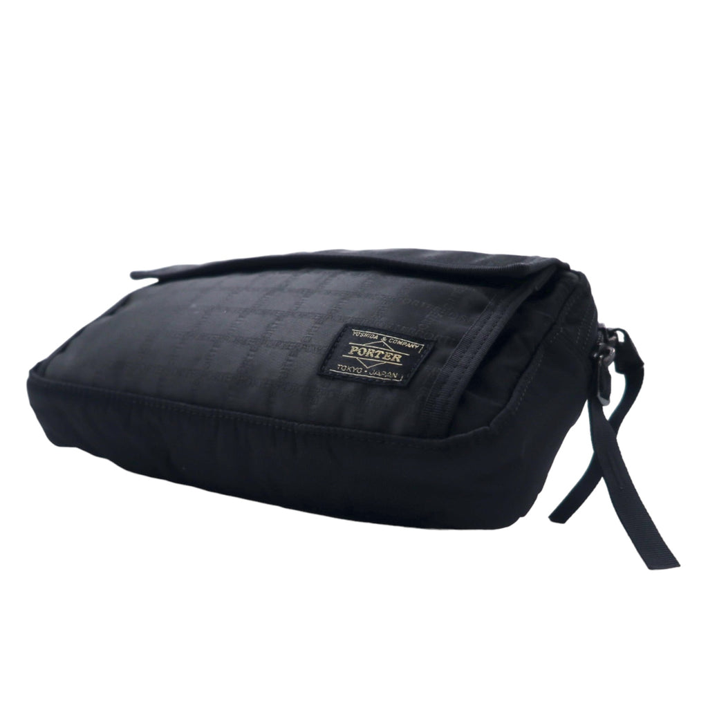 PORTER Black Pattern Waist Bag Body Bag Black Nylon Logo All Over Pattern Made in Japan