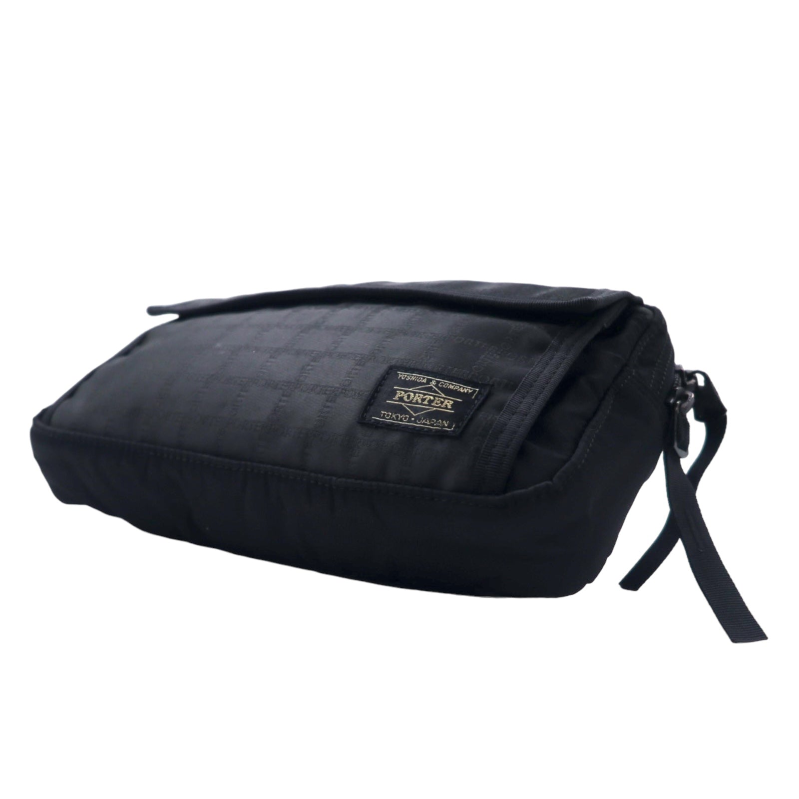 PORTER Black Pattern Waist Bag Body Bag Black Nylon Logo All Over Pattern Made in Japan