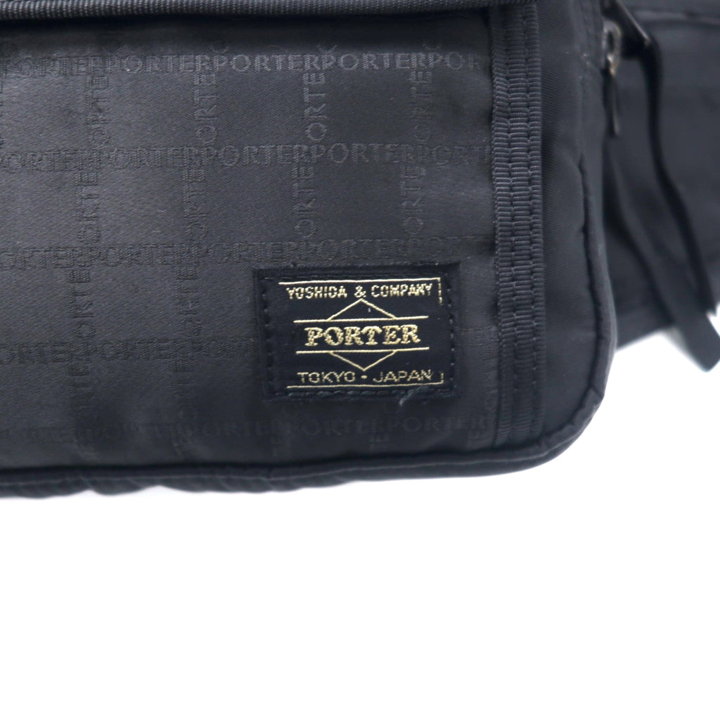 PORTER Black Pattern Waist Bag Body Bag Black Nylon Logo All Over Pattern Made in Japan