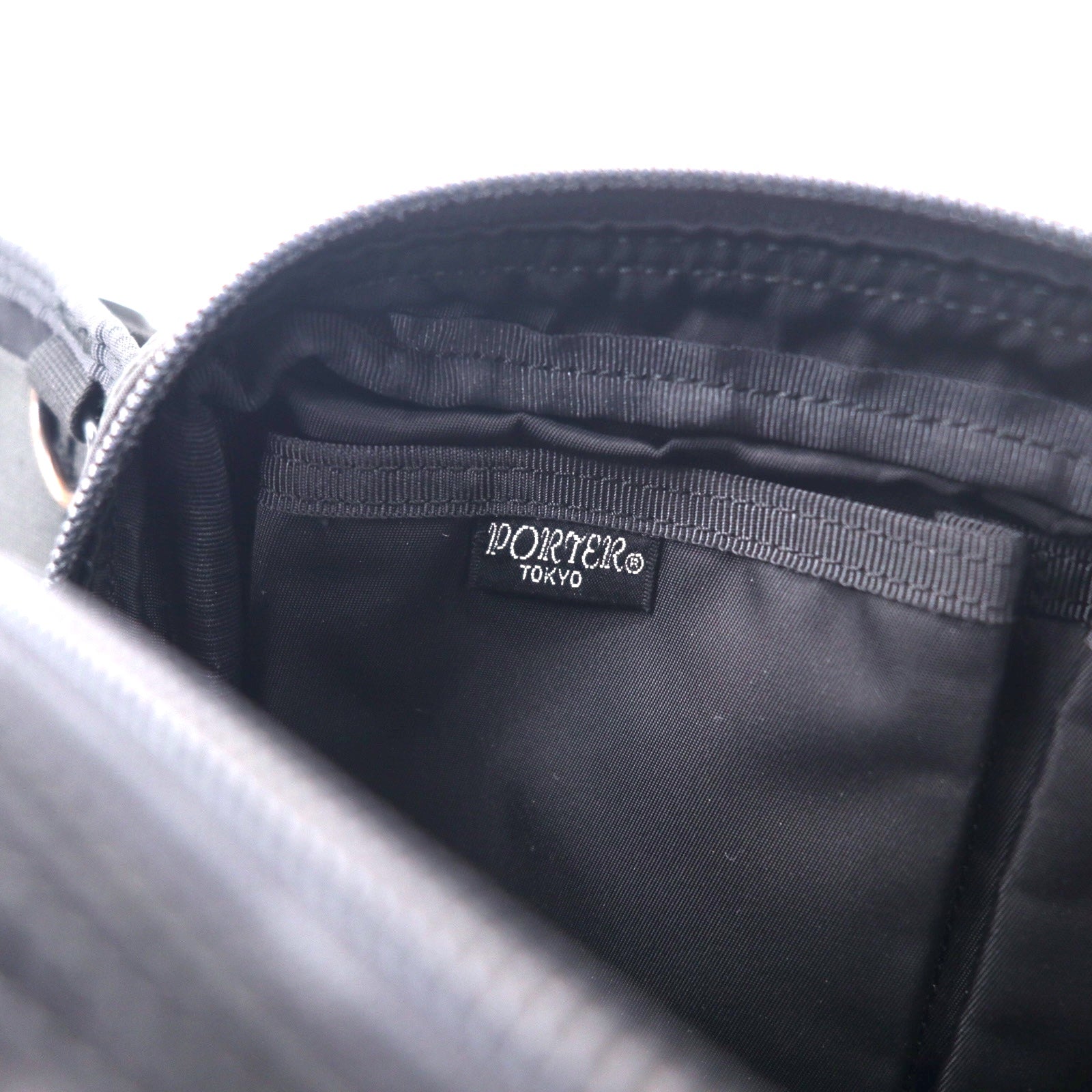 PORTER Black Pattern Waist Bag Body Bag Black Nylon Logo All Over Pattern Made in Japan