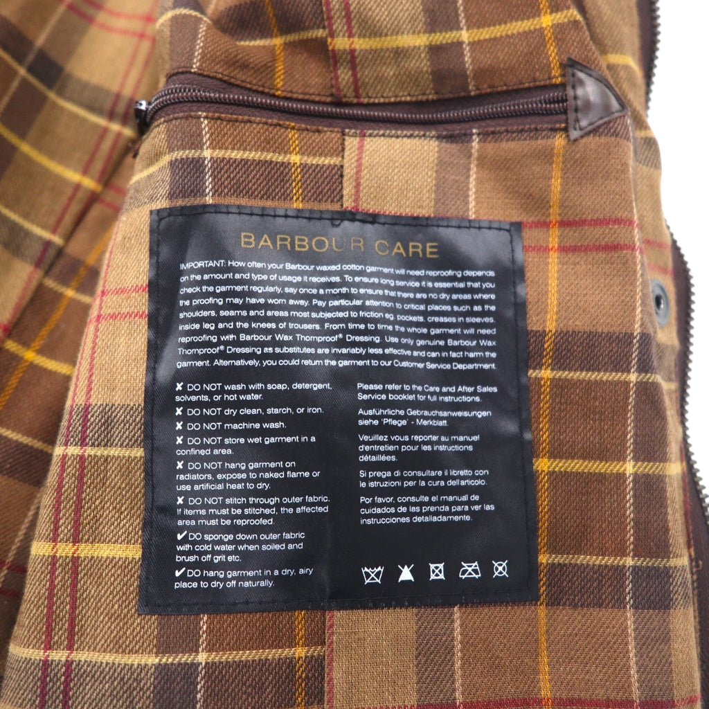 Barbour Utility Mac Oiled Jacket, Made in England, Size XL, Brown, Corduroy Collar, Belted, L1502