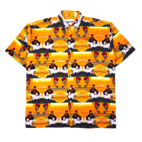 日本然リトテ-古着オンライン-90年代 SKOOPS WORLDWIDE 総柄 グラフィック シャツ アロハシャツ XXL イエロー ポリエステル ビッグサイズ-90's SKOOPS WORLDWIDE patterned graphic shirt Hawaiian Shirt XXL yellow polyester big size