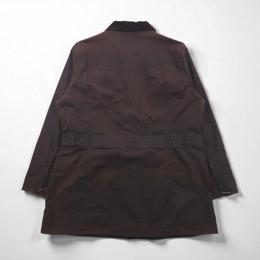 Barbour Utility Mac Oiled Jacket, Made in England, Size XL, Brown, Corduroy Collar, Belted, L1502