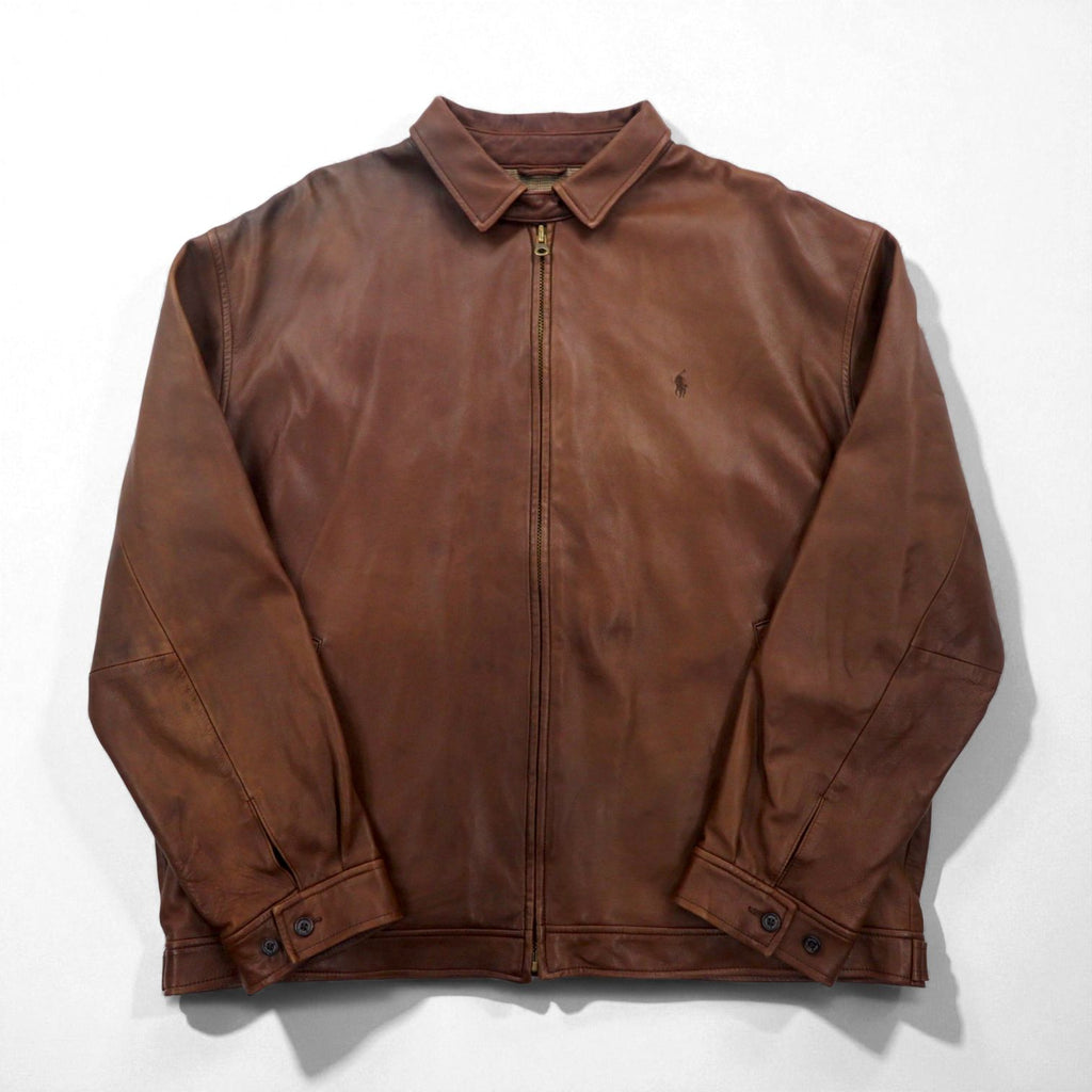 Polo Ralph Lauren 90s Leather Jacket, Swing Top, Size 2XL, Small Pony Embroidery, Zip-Up Harrington