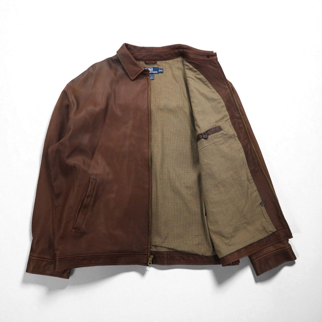 Polo Ralph Lauren 90s Leather Jacket, Swing Top, Size 2XL, Small Pony Embroidery, Zip-Up Harrington
