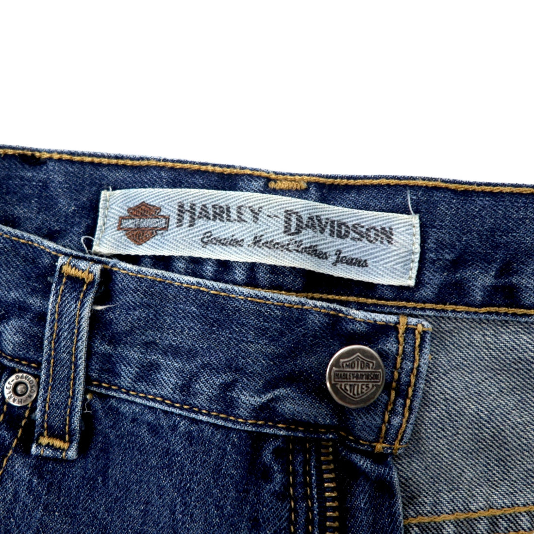 HARLEY DAVIDSON denim pants size 30 blue cotton zipper fly leather patch made in Mexico