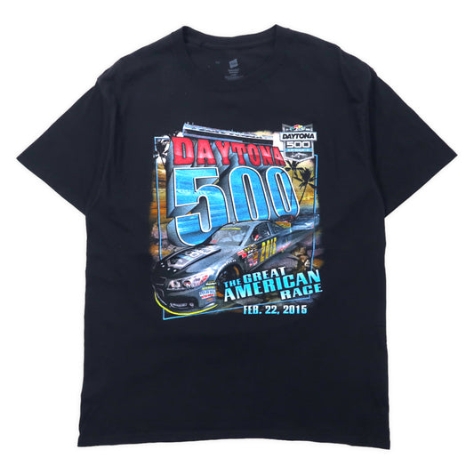 日本然リトテ-古着オンライン-Hanes レーシングカー 両面プリント Tシャツ L ブラック コットン DAYTONA 500-Hanes racing car double-sided print T-shirt l black cotton DAYTONA 500