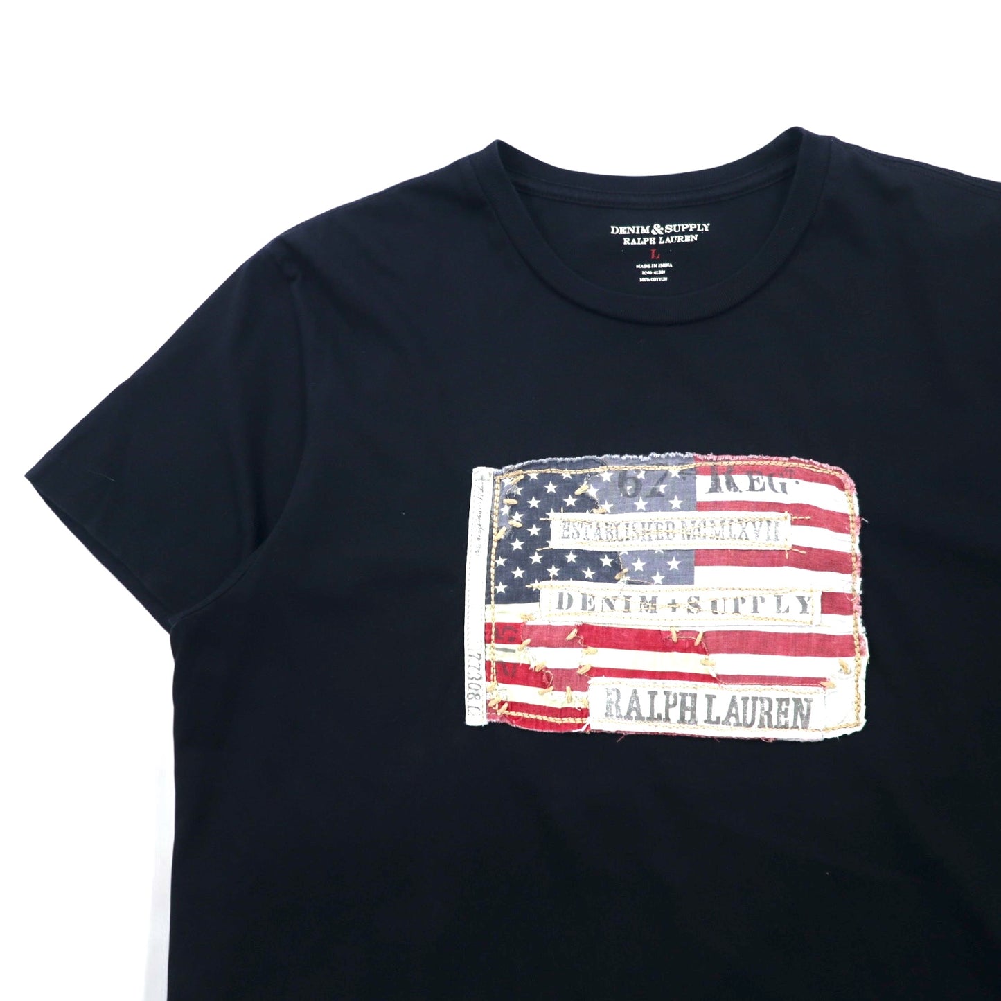 DENIM & SUPPLY RALPH LAUREN 星条旗 ロゴ Tシャツ L ブラック コットン