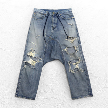 FUMITO GANRYU サルエル セルビッジ デニムパンツ M ダメージ クラッシュ加工 インディゴ ブルー  5-Pocket Sarrouel Pants 日本製