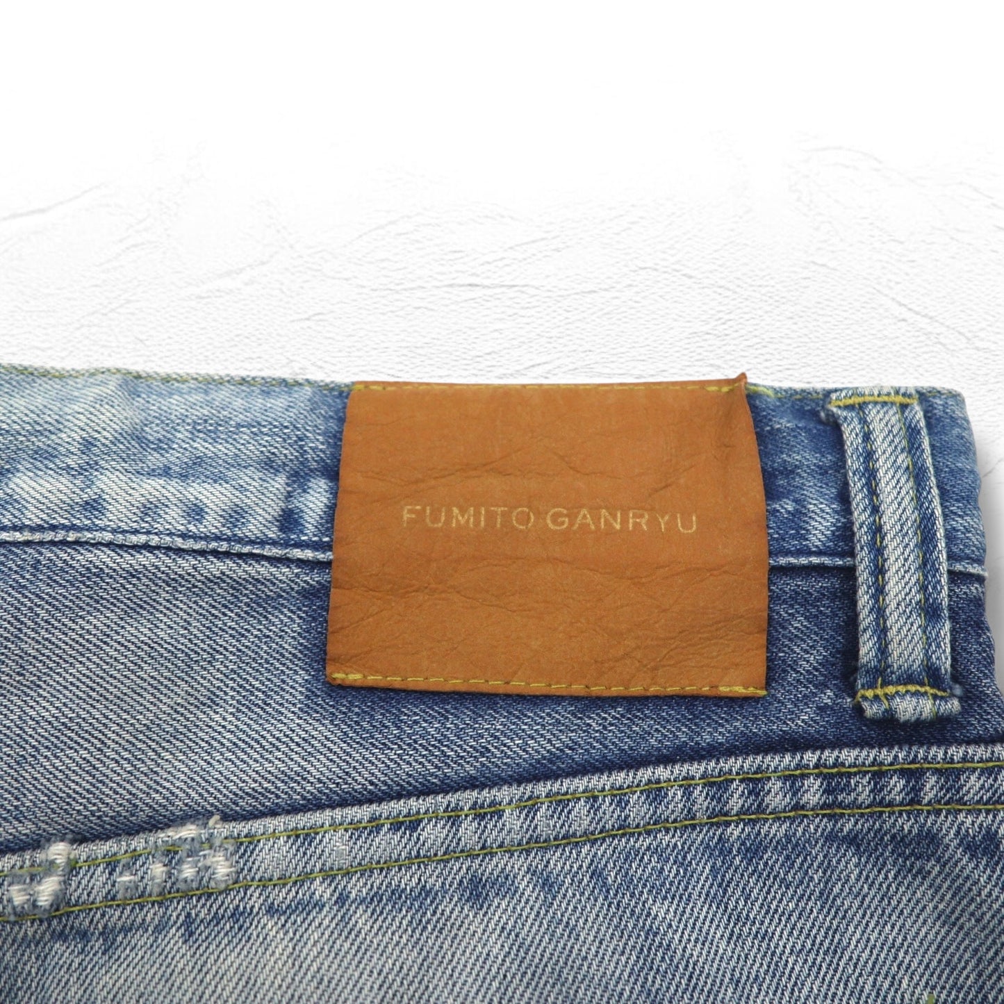 FUMITO GANRYU サルエル セルビッジ デニムパンツ M ダメージ クラッシュ加工 インディゴ ブルー  5-Pocket Sarrouel Pants 日本製