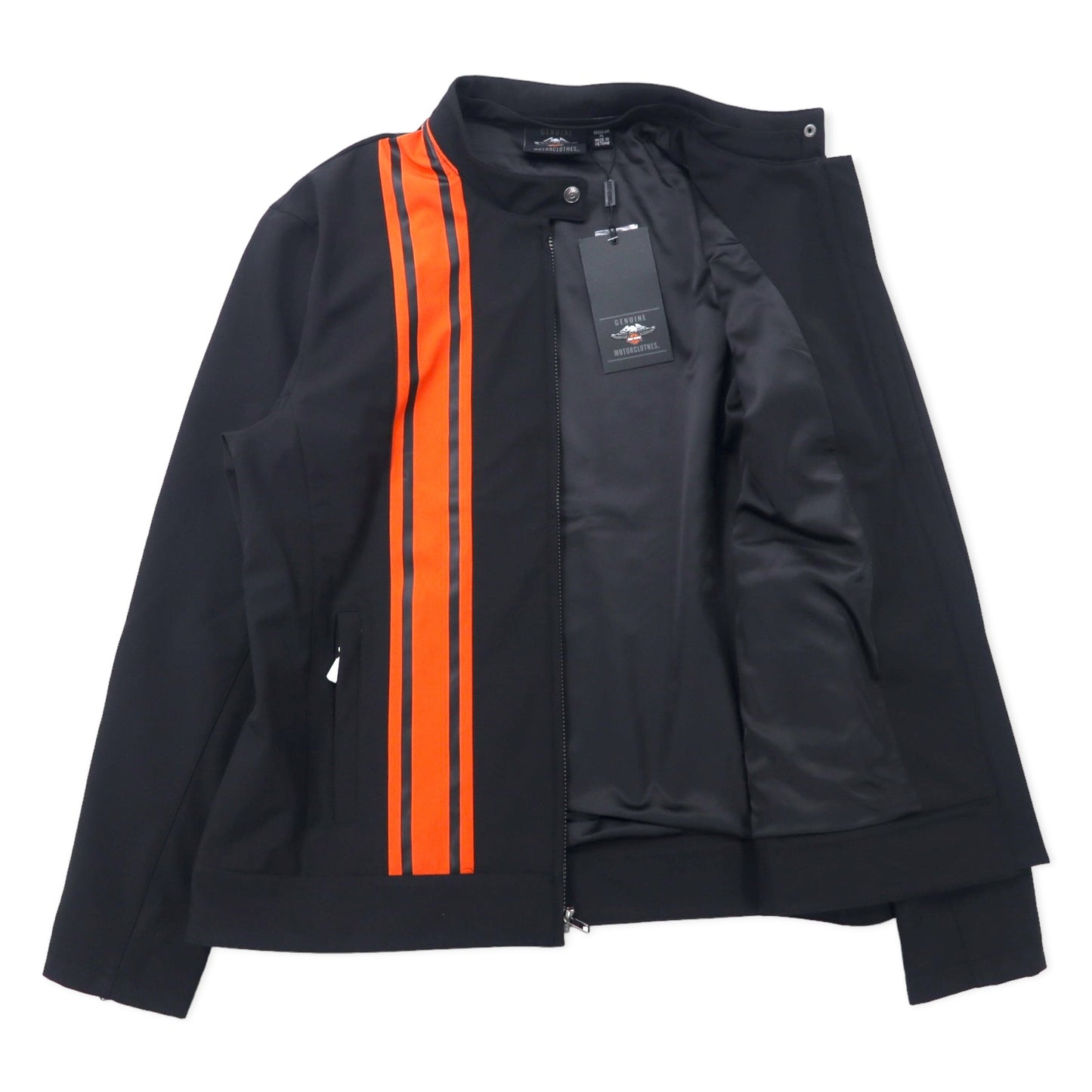 HARLEY DAVIDSON レーシングジャケット ライダースジャケット XL ブラック ポリエステル バックロゴプリント フード着脱式 JACKET-STRIPE BLACK 97439-21VW 未使用品