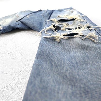 FUMITO GANRYU サルエル セルビッジ デニムパンツ M ダメージ クラッシュ加工 インディゴ ブルー  5-Pocket Sarrouel Pants 日本製