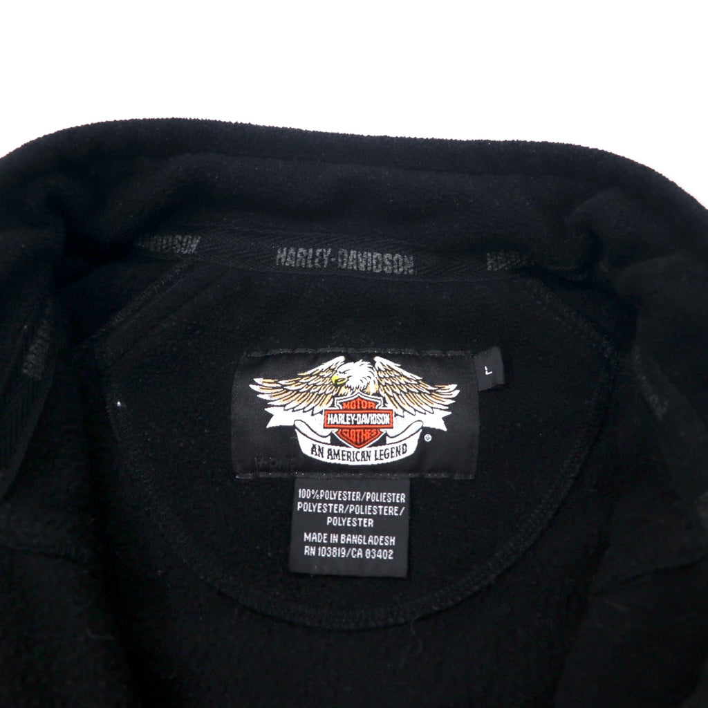HARLEY DAVIDSON Half-Zip Fleece Jacket L Black Polyester Back Logo